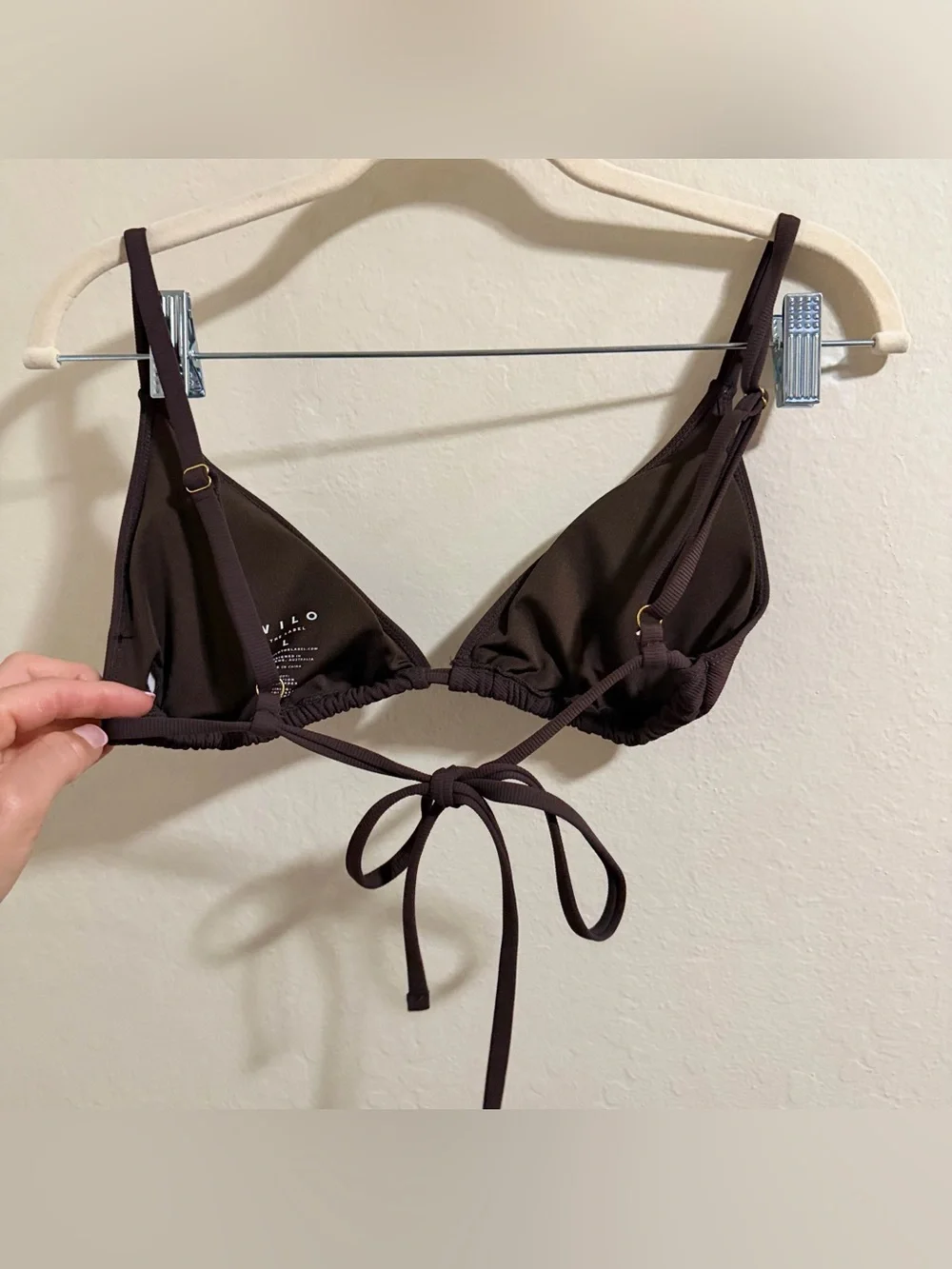 Wilo The Label Chocolate Brown Ribbed Triangle Bikini Top - Size Large